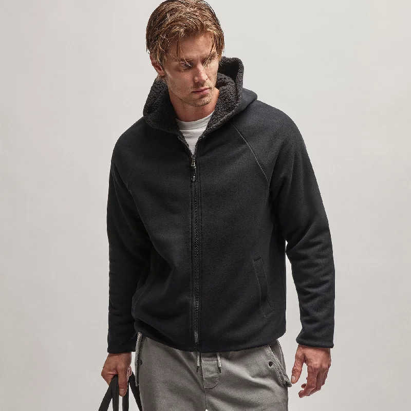 Sherpa Lined Scuba Hoodie - Black/BlackReflective Hoodies