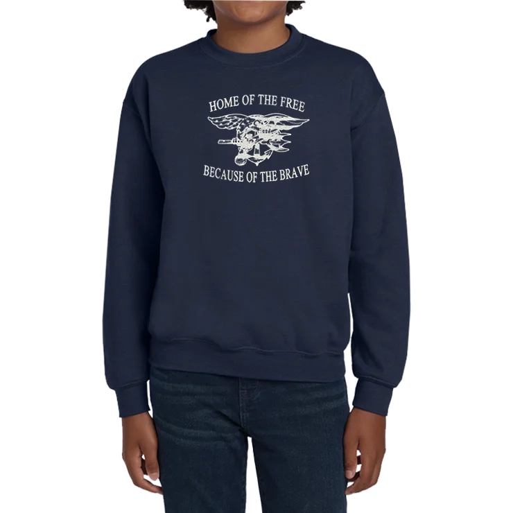 CrewneckdetailYouth Home of the Free with Trident Navy Crewneck Sweatshirt