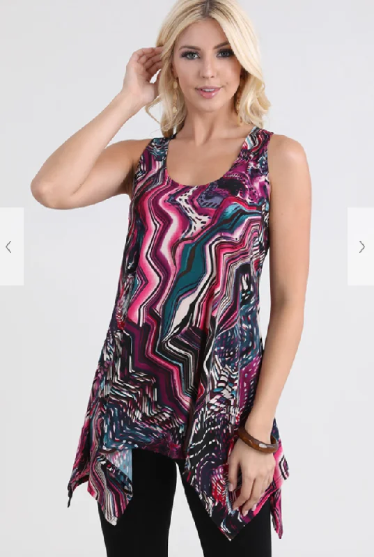 Mesh teeMarble Swirl Side Drop Tank Tunic