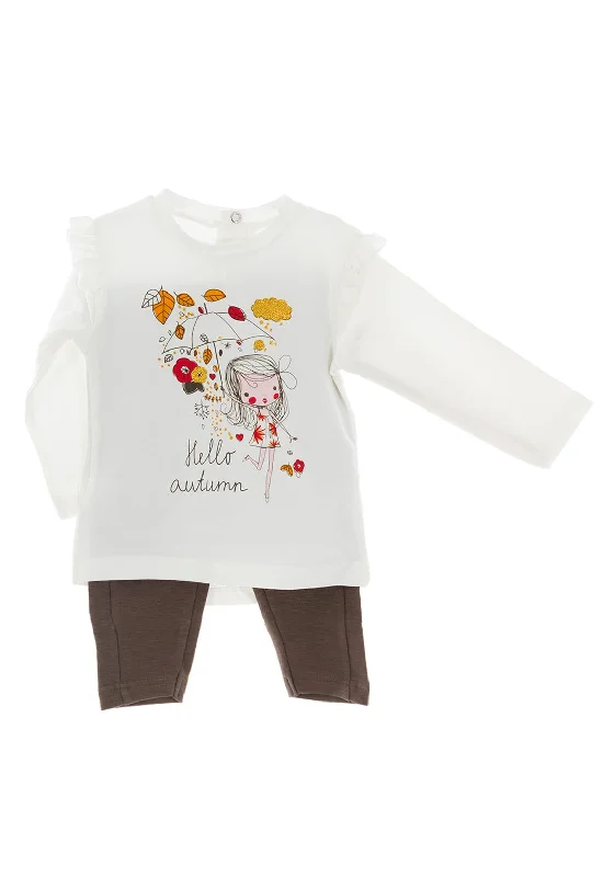 Babybol Girls Hello Autumn Top and Legging Set, Cream Multi