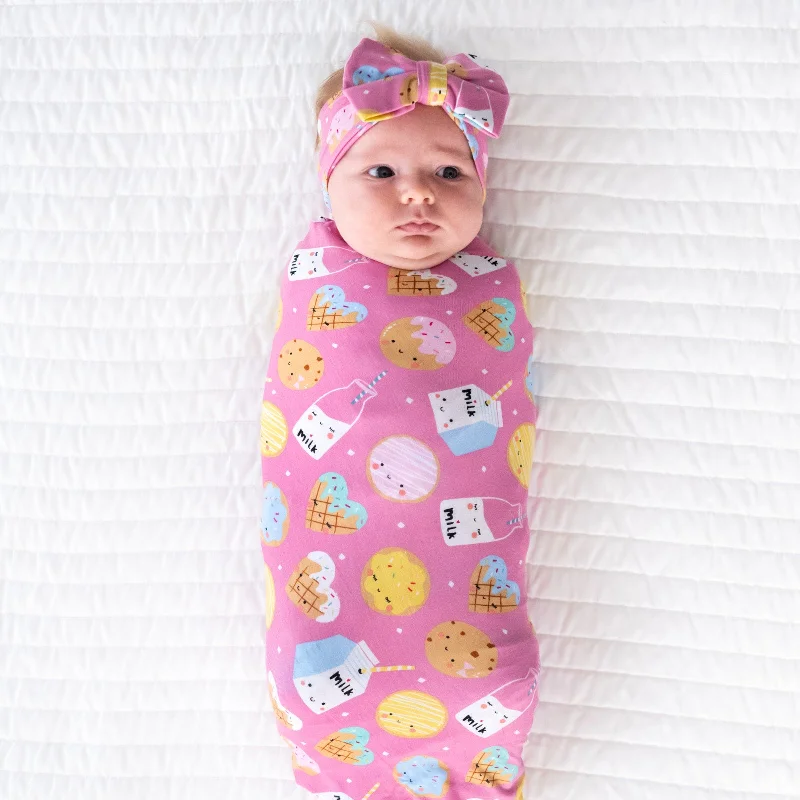 Pink Cookies & Milk Swaddle & Luxe Bow Headband Set