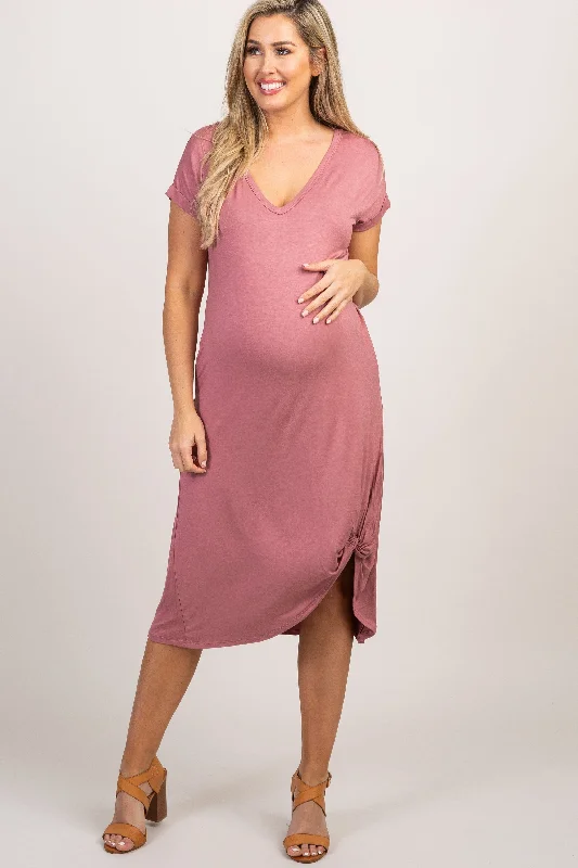 Band Merch Short Sleeve TopsMauve Short Sleeve Knot Maternity Dress