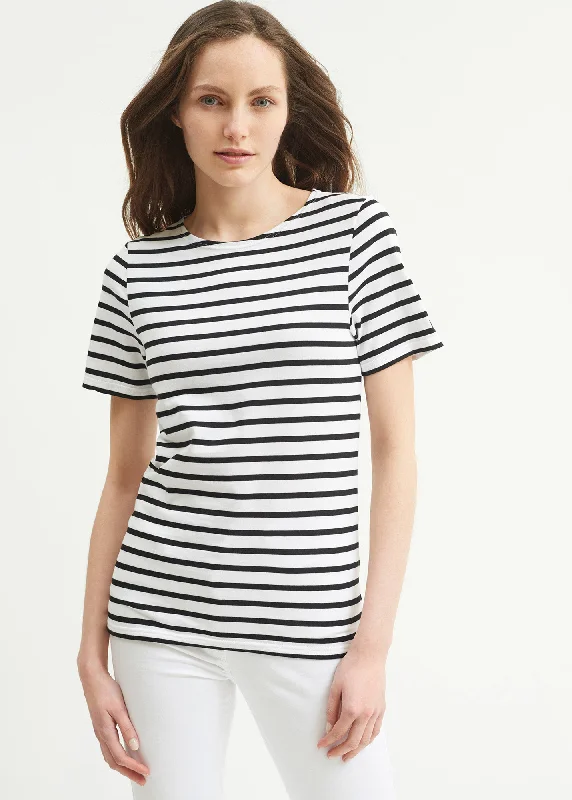 Bamboo Short Sleeve TopsLEVANT MODERN - Breton Stripe Short Sleeve Shirt | Soft Cotton | Unisex Fit (WHITE / BLACK)