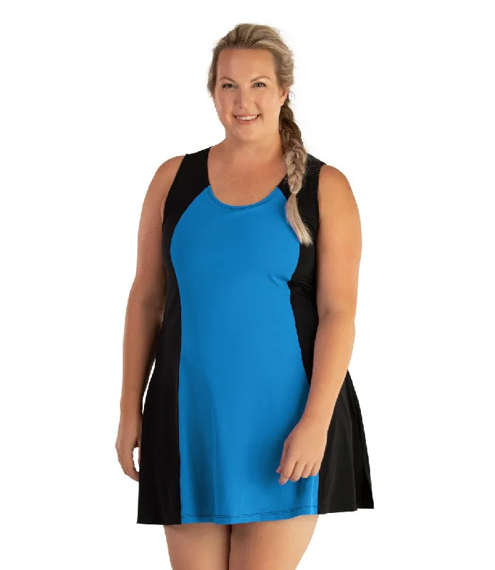 Strapless DressAquaSport Crossback Swim Dress Pacific Blue Black - FINAL SALE