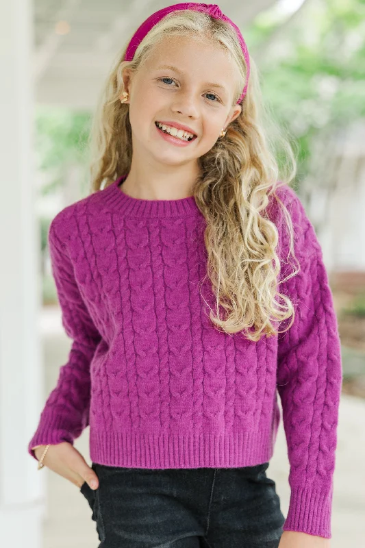 Girls: The Kelcie Magenta Purple Cable Knit Crop SweaterCroptopculture