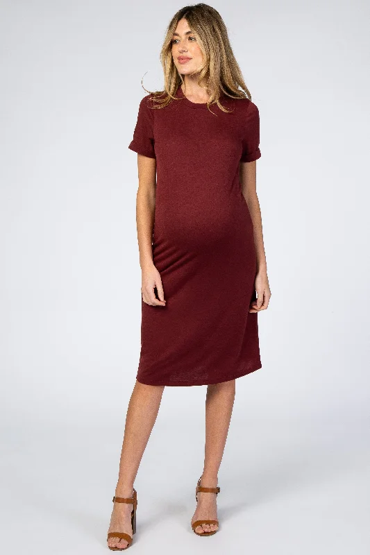 Branded Short Sleeve TopsBurgundy Short Sleeve Maternity Midi Dress