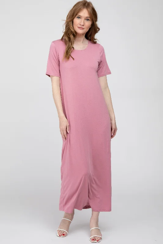 Luxury Short Sleeve TopsMauve Short Sleeve Midi Dress