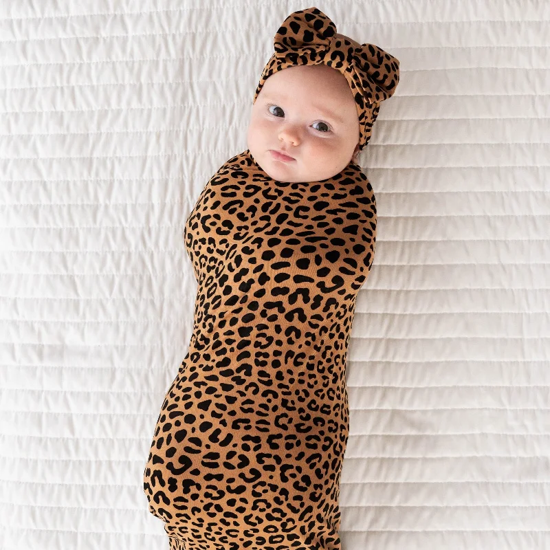 Classic Leopard Swaddle & Luxe Bow Headband Set