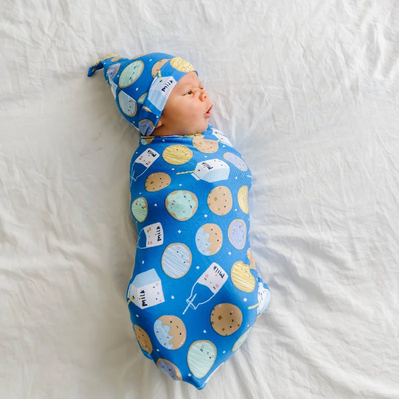 Blue Cookies & Milk Swaddle & Hat Set