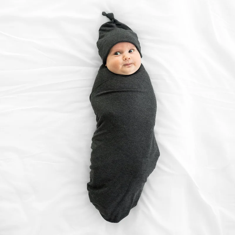 Heather Black Cozy Swaddle & Hat Set