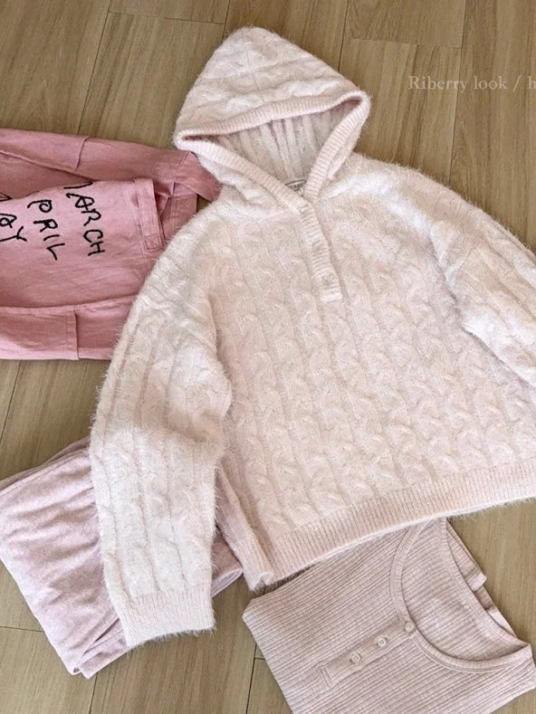 Soft Pink Age Wool Blended Sweater HoodiePolyester Hoodies