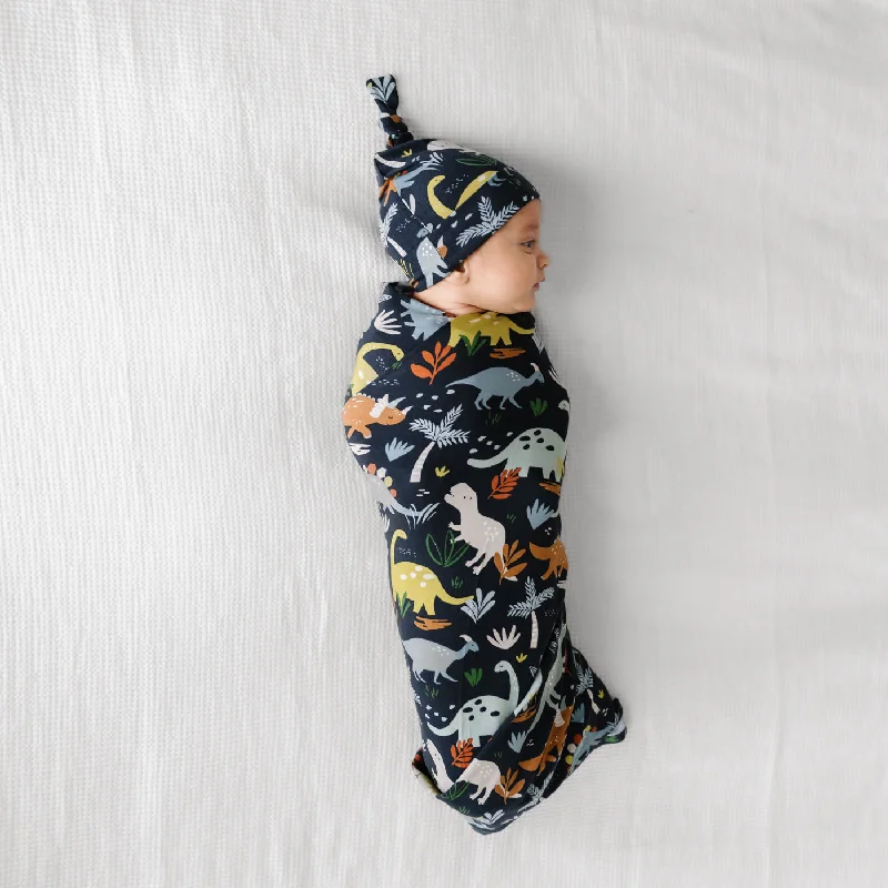 Navy Jurassic Jungle Swaddle + Hat Set