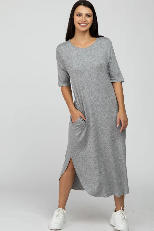 Graphic Short Sleeve TopsHeather Grey Round Hem Short Sleeve Midi Dress