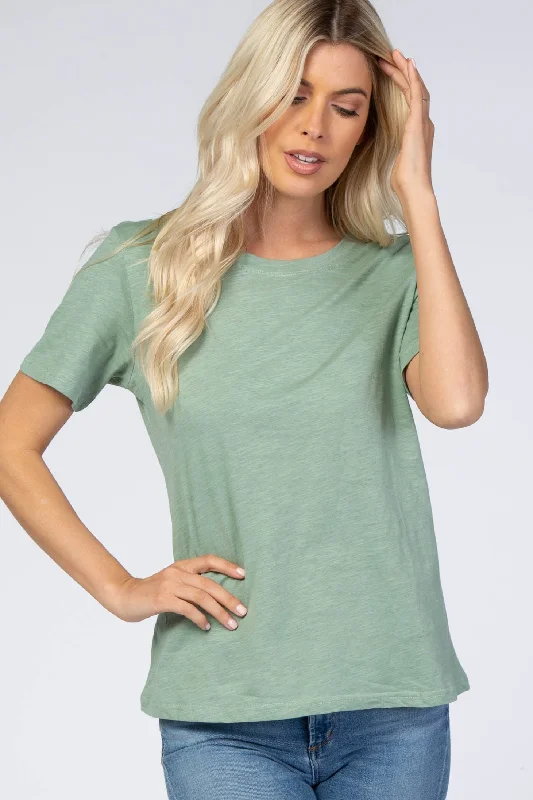 Tie-Dye Short Sleeve TopsLight Olive Short Sleeve Top