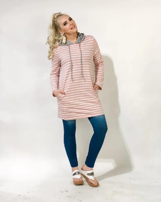 Blush Stripe Kangaroo Pocket Long HoodieCamo Hoodies