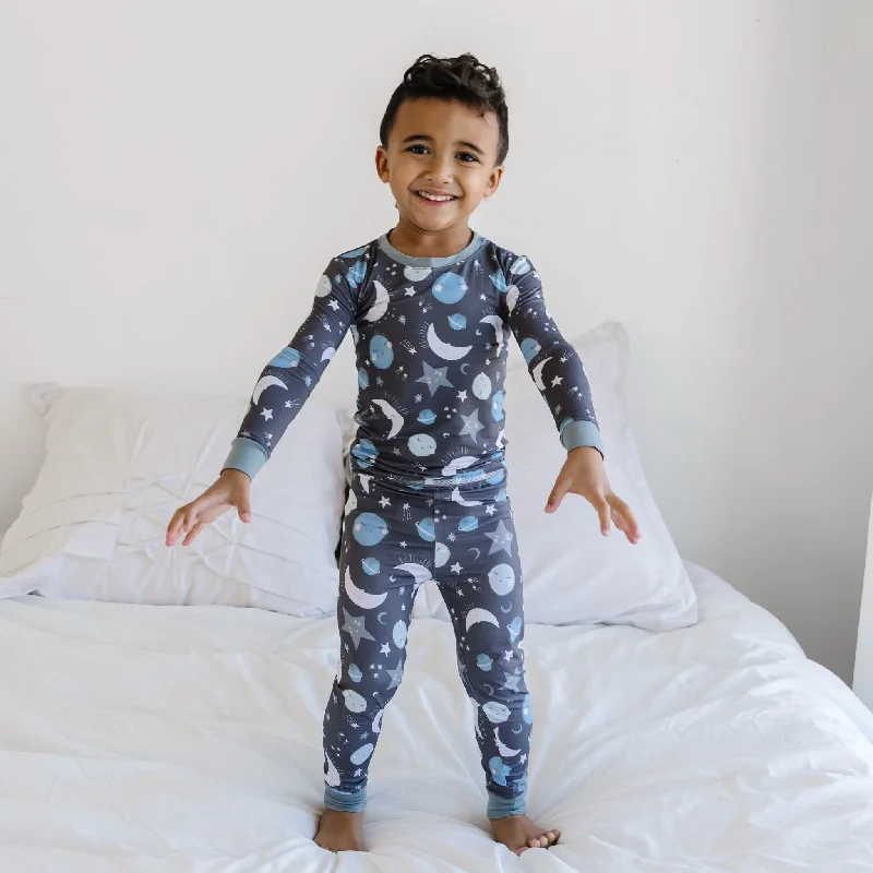 Blue To the Moon & Back Two-Piece Pajama Set