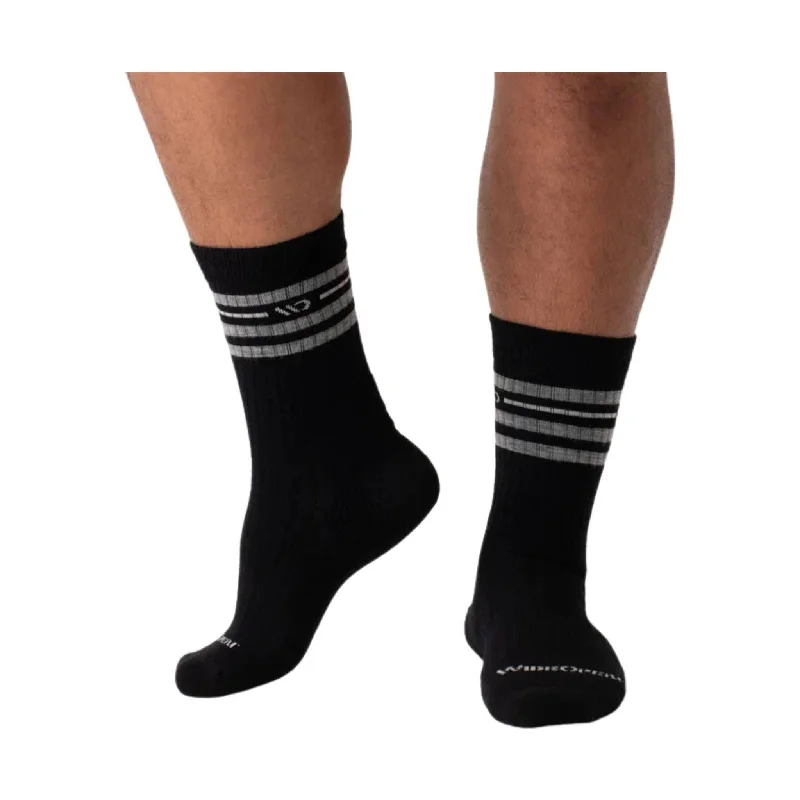 CrewneckspiritWide Open Men's Vintage Stripe Cushioned Crew Socks - Black