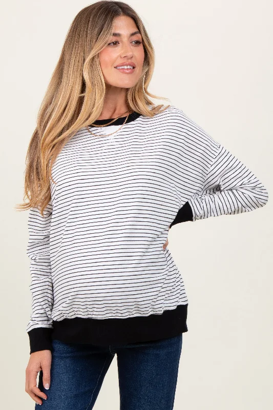 CrewnecktailorWhite Striped Oversized Crewneck Maternity Pullover