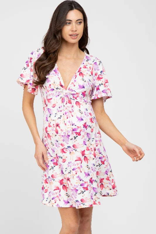 Colorblock Short Sleeve TopsIvory Floral Short Sleeve Maternity Dress