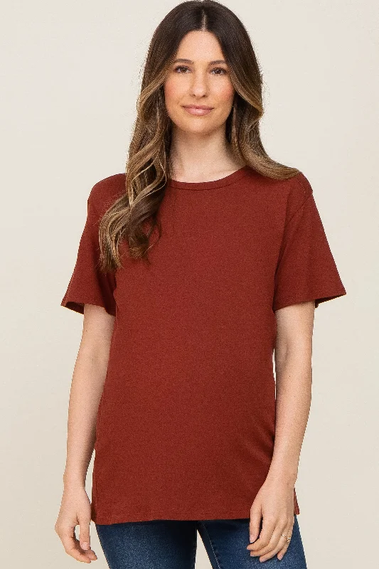 Urban Short Sleeve TopsRust Oversized Short Sleeve Maternity Top