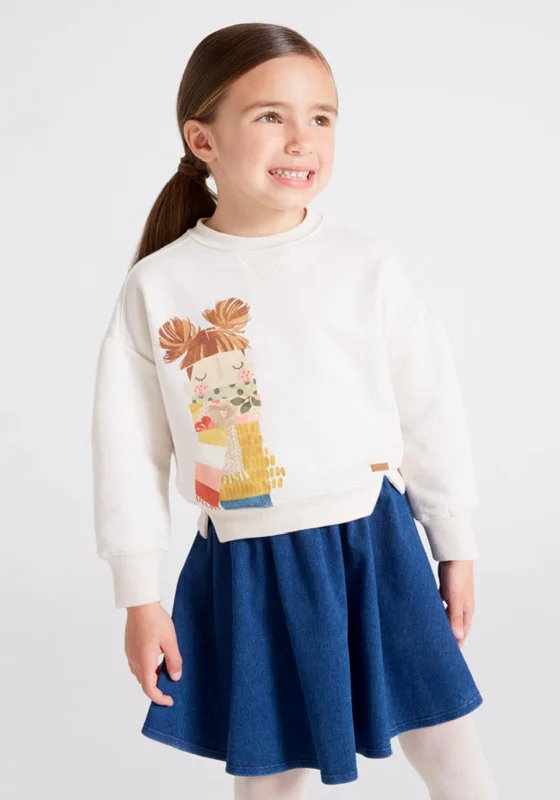 Mayoral Girls Sweater and Skirt Set, Cream Multi