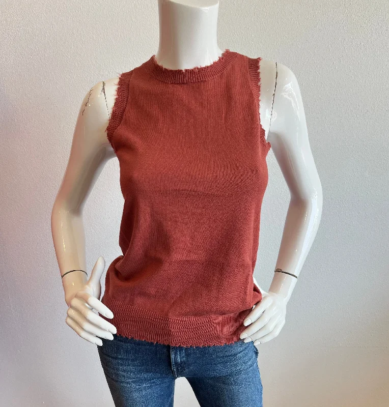 Reflective tankMinnie Rose - Cotton Cashmere Frayed Tank - Spice