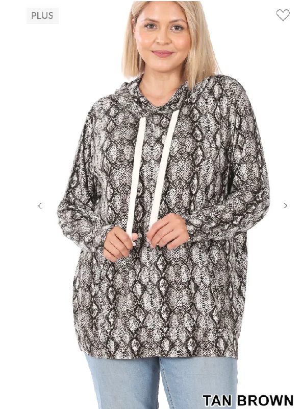 Snake Print Kangaroo Pocket HoodieLongline Hoodies