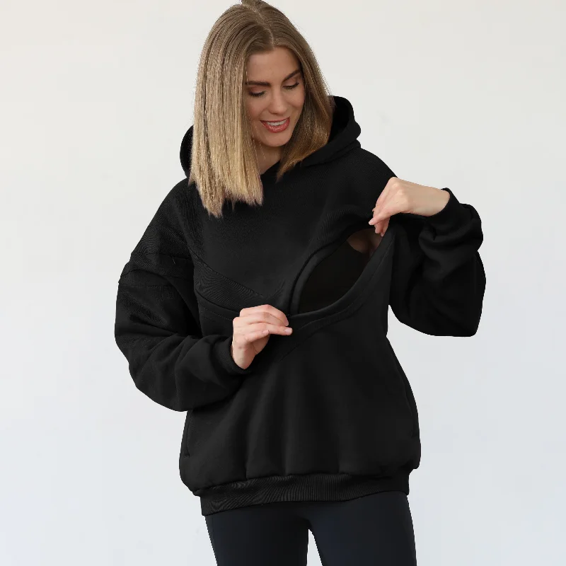 Isabella Ultra Soft Oversized Nursing & Pregnancy Hoodie (Noir)Workout Sweatshirts