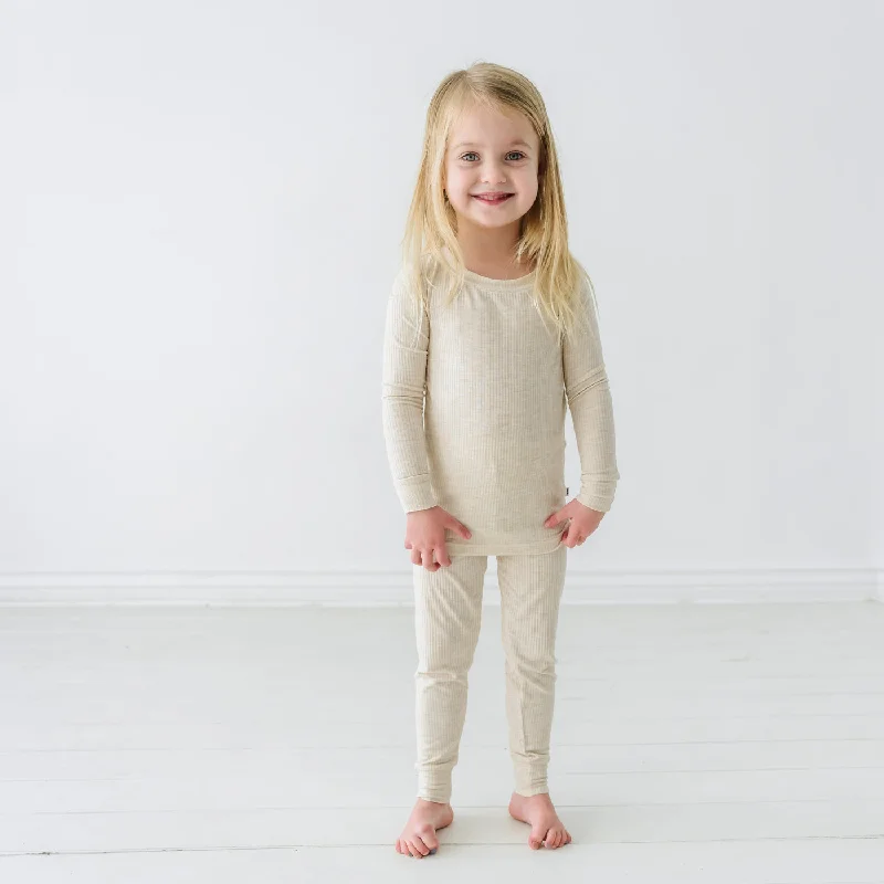 Heather Oatmeal Ribbed Two-Piece Pajama Set