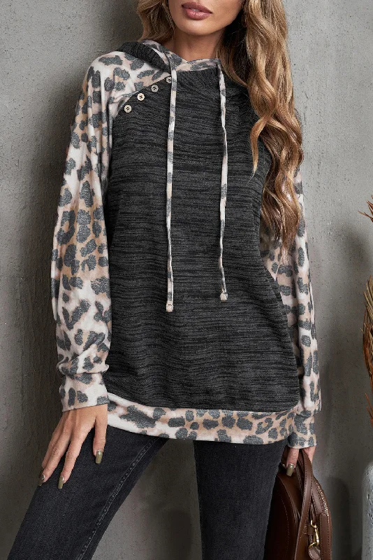 Leopard Color Block Raglan Sleeve HoodieOversized Hoodies