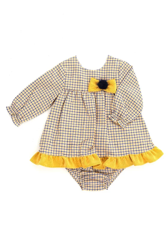 Sardon Check Dress and Bloomers Set, Yellow