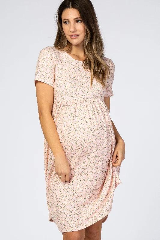 Longline Short Sleeve TopsPInk Floral Short Sleeve Maternity Dress