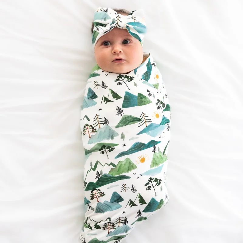 Mountain Mist Swaddle & Luxe Bow Headband Set