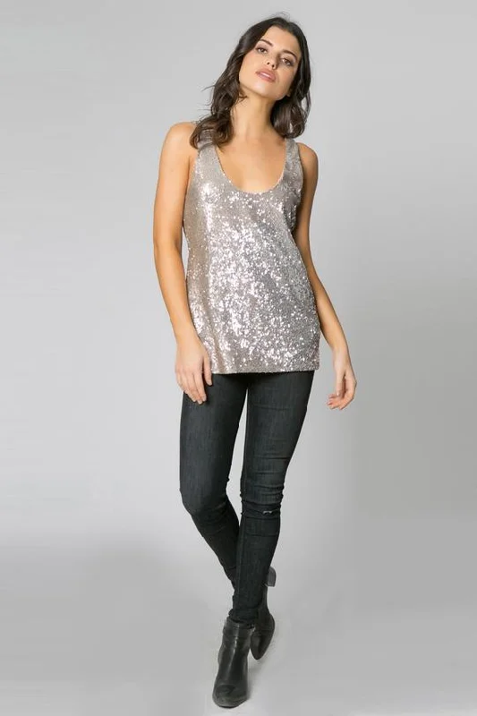 Athletic singletLavender Brown - Gold Sequin Tank Top