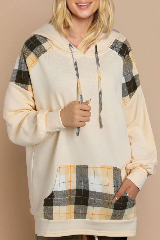 Drawstring Plaid Long Sleeve HoodiePrinted Sweatshirts