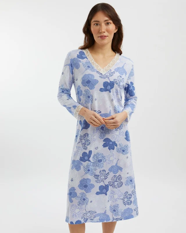 Modern DressWomen's Jersey Ella Nightdress - Rosa Floral Blue