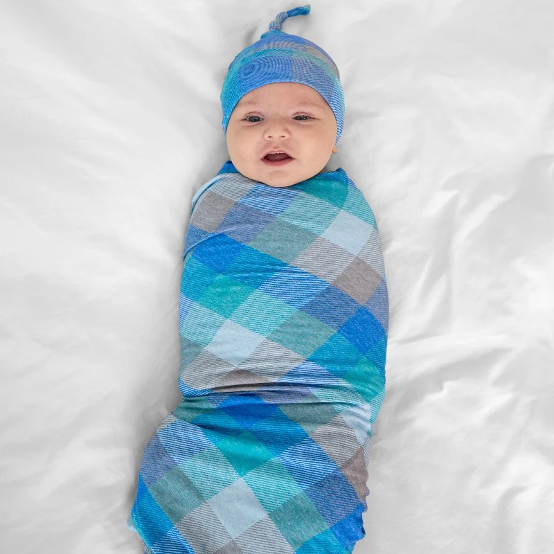 Arctic Plaid Swaddle & Hat Set