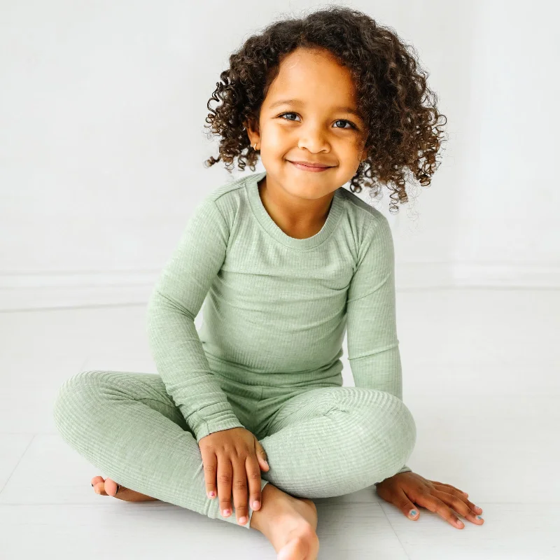 Heather Sage Ribbed Two-Piece Pajama Set