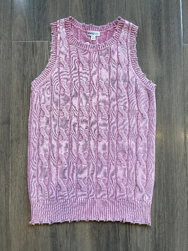 Thermal tankMinnie Rose Stone Washed Distressed Cotton Cable Knit Tank - Faded Rose