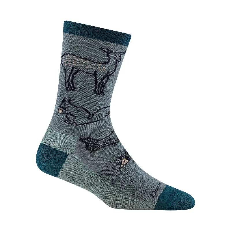 CrewnecktextureDarn Tough Vermont Women's Woodland Creatures Crew Lightweight Lifestyle Sock -Seafoam