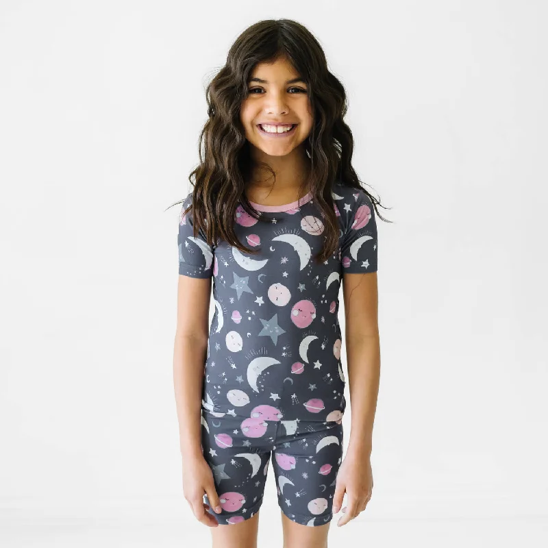 Pink To the Moon & Back Two-Piece Short Sleeve & Shorts Pajama Set