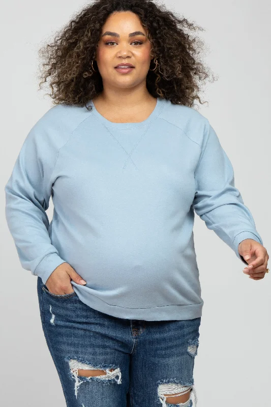 CrewneckdeviceLight Blue Crew Neck Long Sleeve Maternity Plus Top