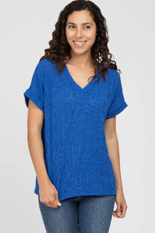 High-Fashion Short Sleeve TopsRoyal Blue Knit Short Sleeve Top