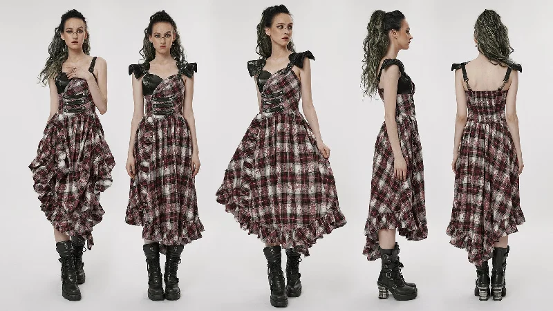 Crinoline DressTie-Dyed Printed Plaid Gown Summer Sexy Ruffles Patchwork Slip Dresses