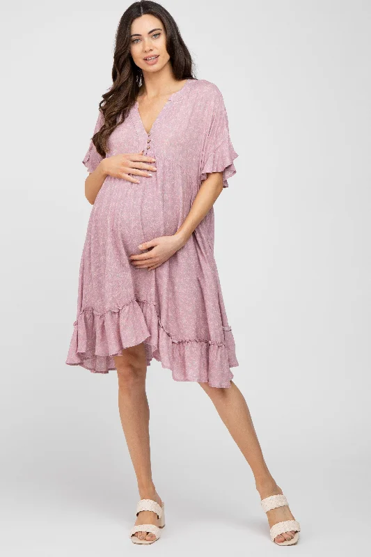 Striped Short Sleeve TopsLavender Floral Short Sleeve Ruffle Hem Maternity Dress