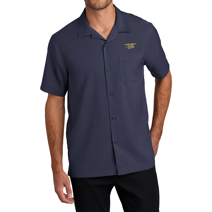 Fishing Short Sleeve TopsMen's Navy Trident Short Sleeve Performance Camp Shirt