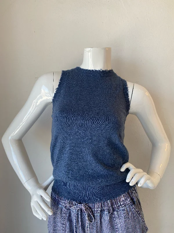 Breathable tankMinnie Rose- Cotton/Cashmere Frayed Tank - Indigo