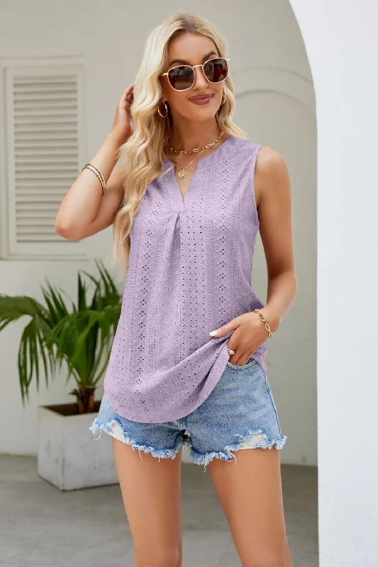 Sports jacketNotched Neck Curved Hem Eyelet Tank