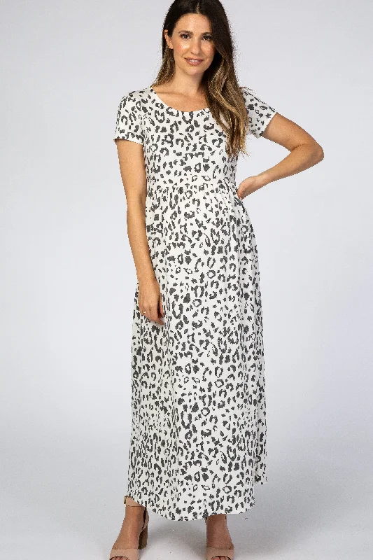 Lounge Short Sleeve TopsWhite Animal Print Short Sleeve Maternity Maxi Dress