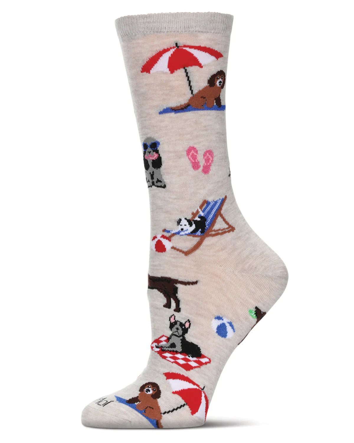 CrewneckminimalWomen's Sock-Dogs On The Beach-Ivory Heather- Bamboo Crew Sock-Mcv08519